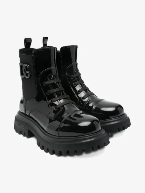 Dolce & Gabbana Kids logo-plaque patent-leather boots