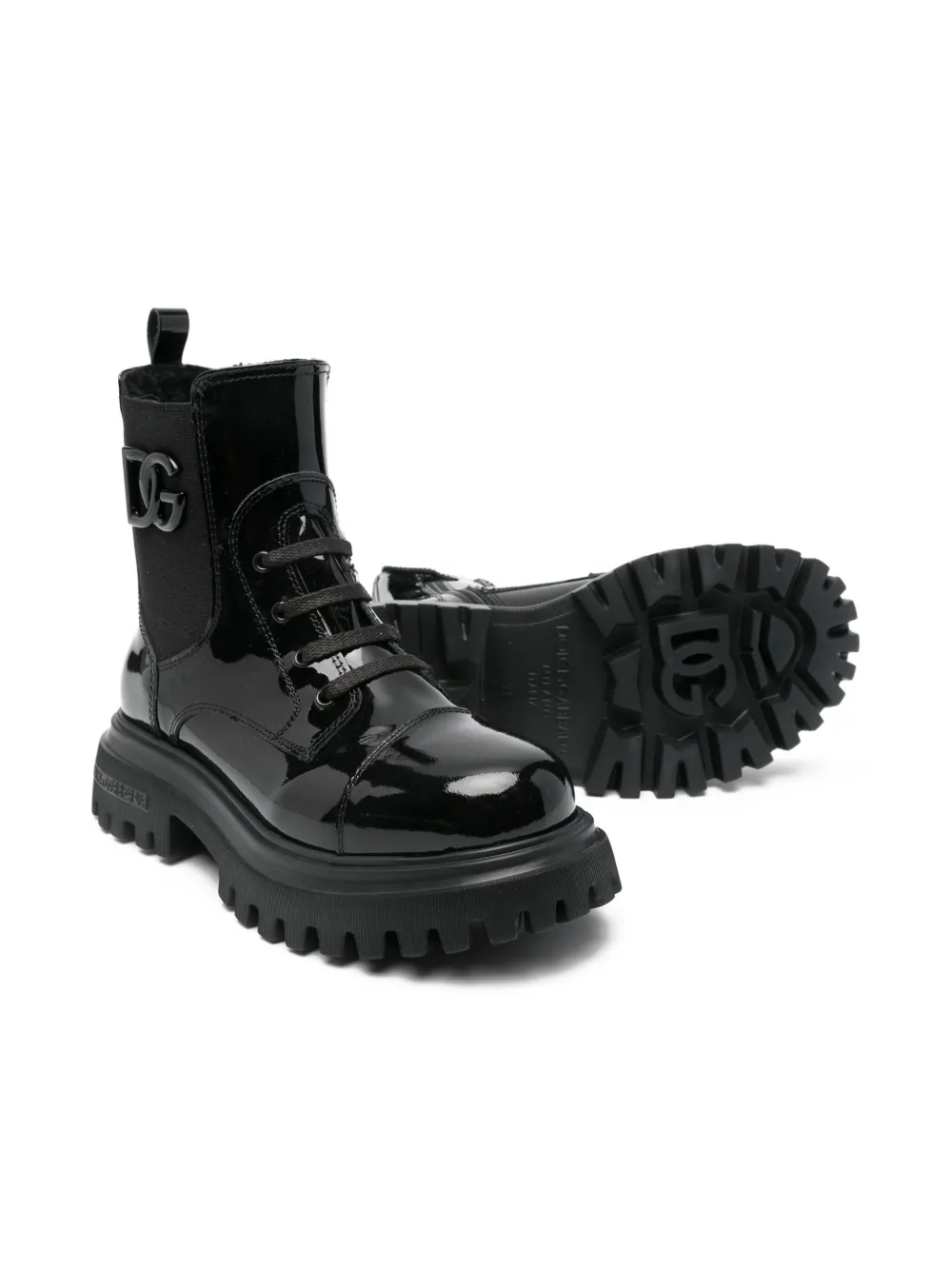 Dolce & Gabbana Kids logo-plaque patent-leather boots Black