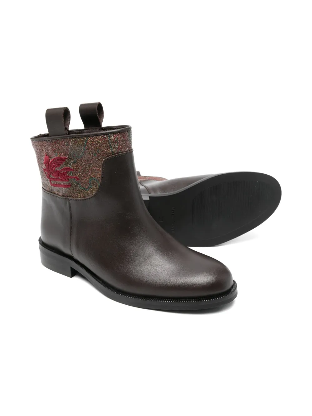 ETRO KIDS Pegaso-embroidered leather boots Blue