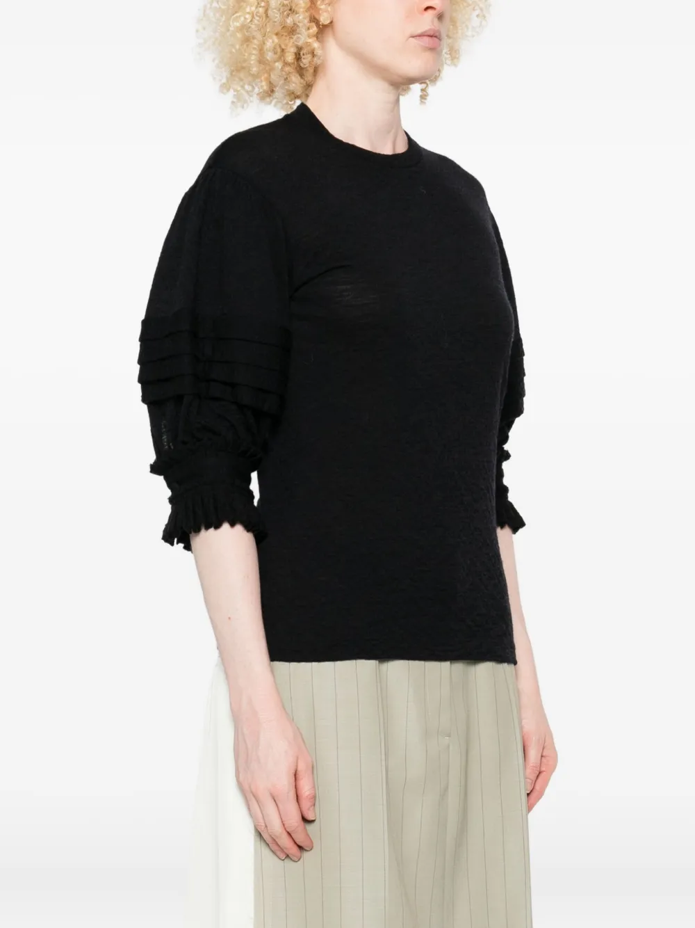Jil Sander Top met geplooide mouwen Zwart