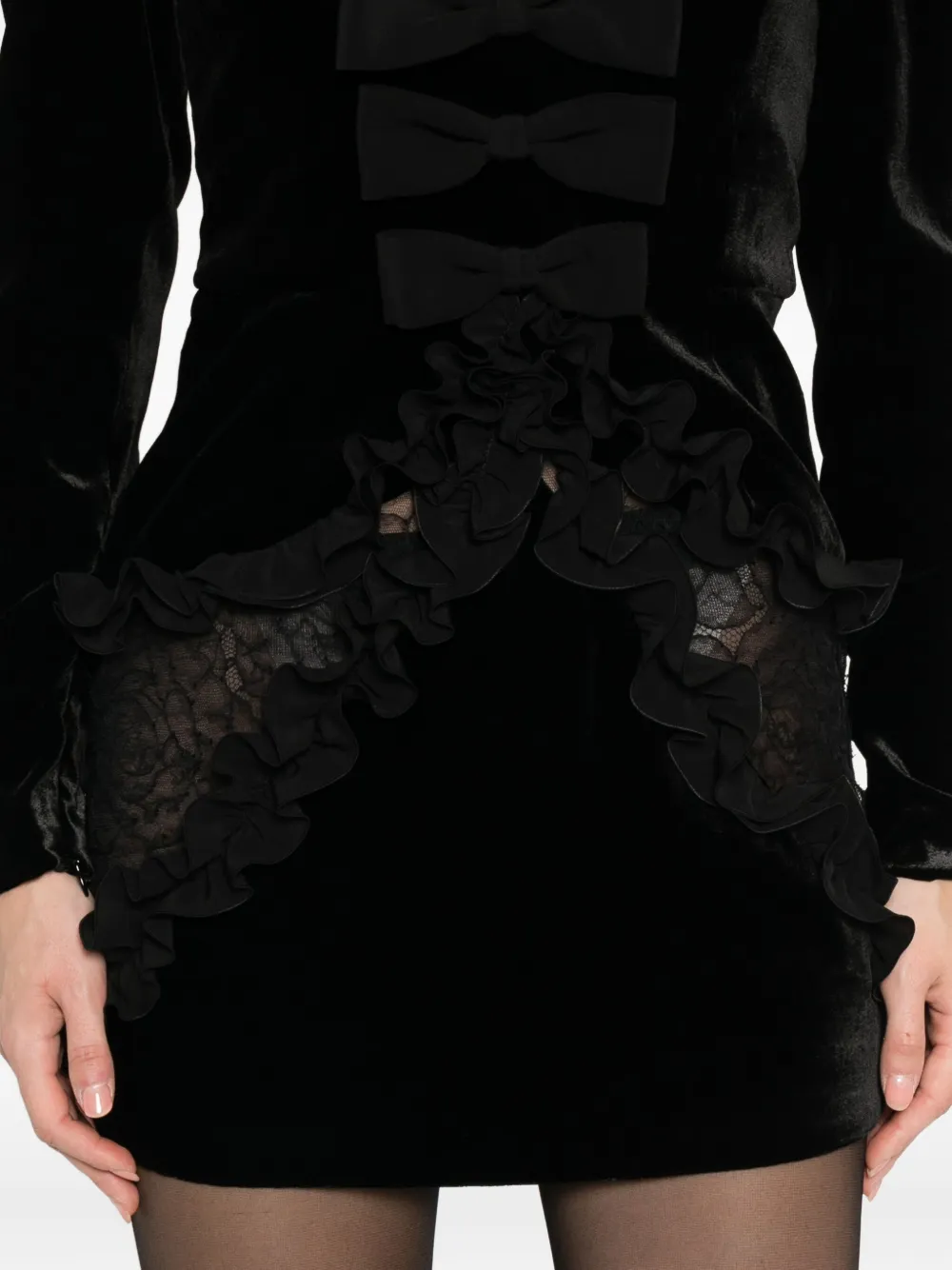 Alessandra Rich bow-detailed velvet mini dress Zwart