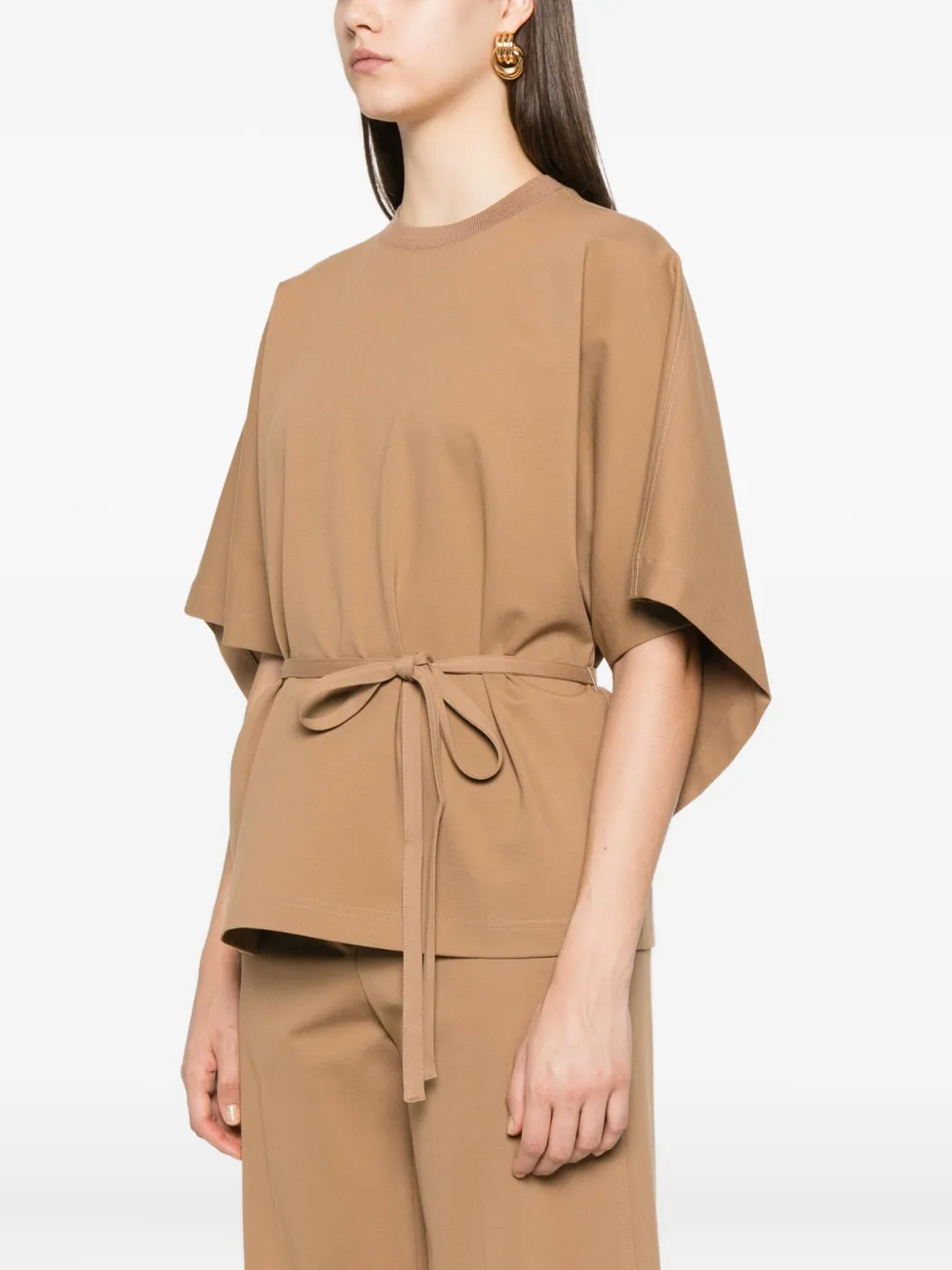 Fabiana Filippi Belted Batwing Blouse In Brown