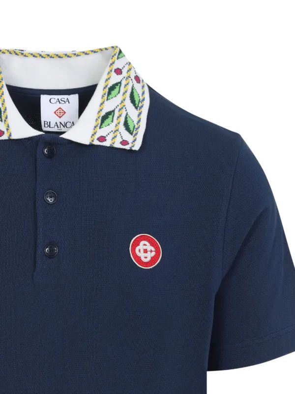 Casablanca Laurel Cotton Polo Shirt | Blue | FARFETCH