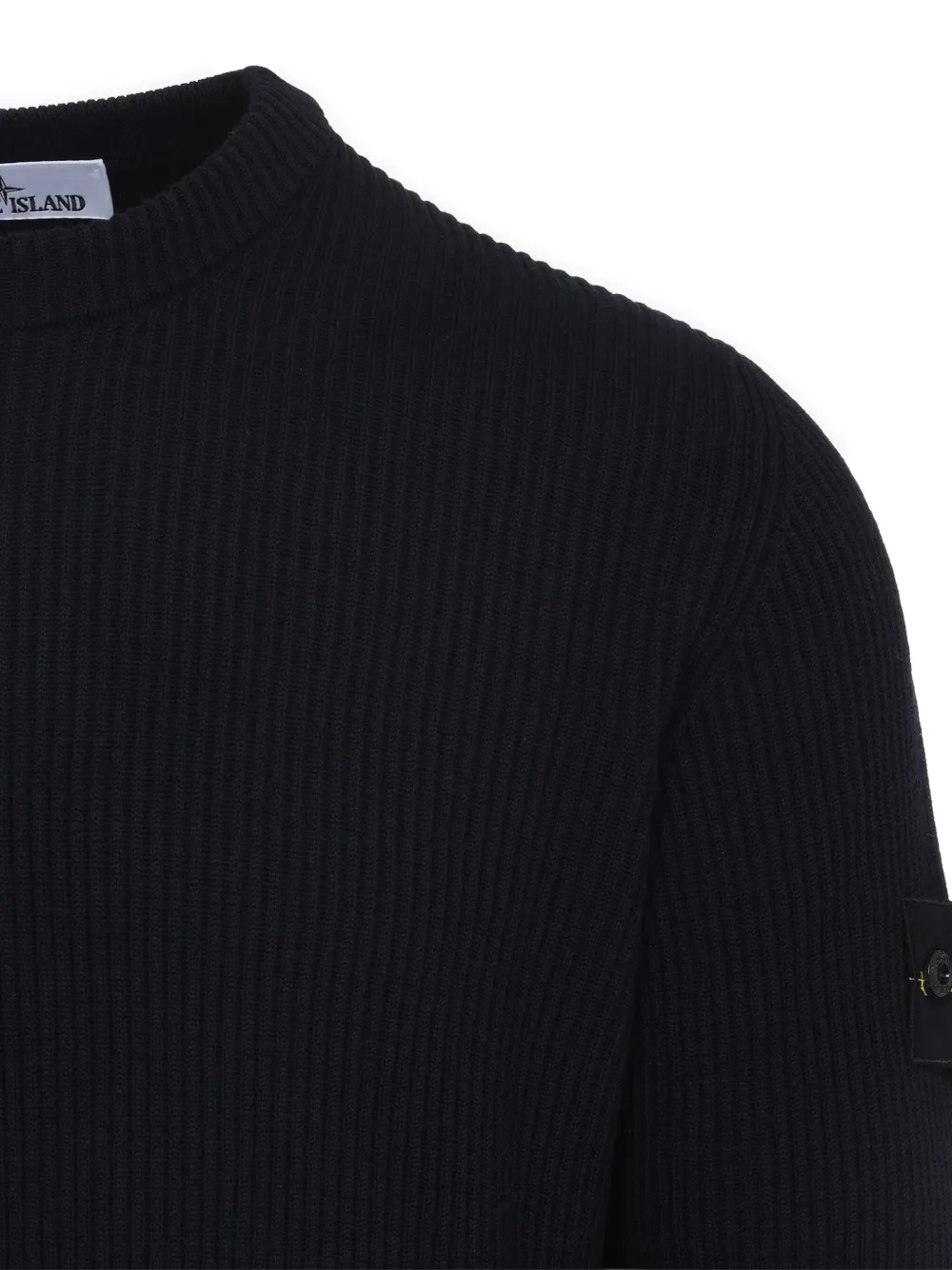 Stone Island Ribgebreide trui met logopatch Zwart