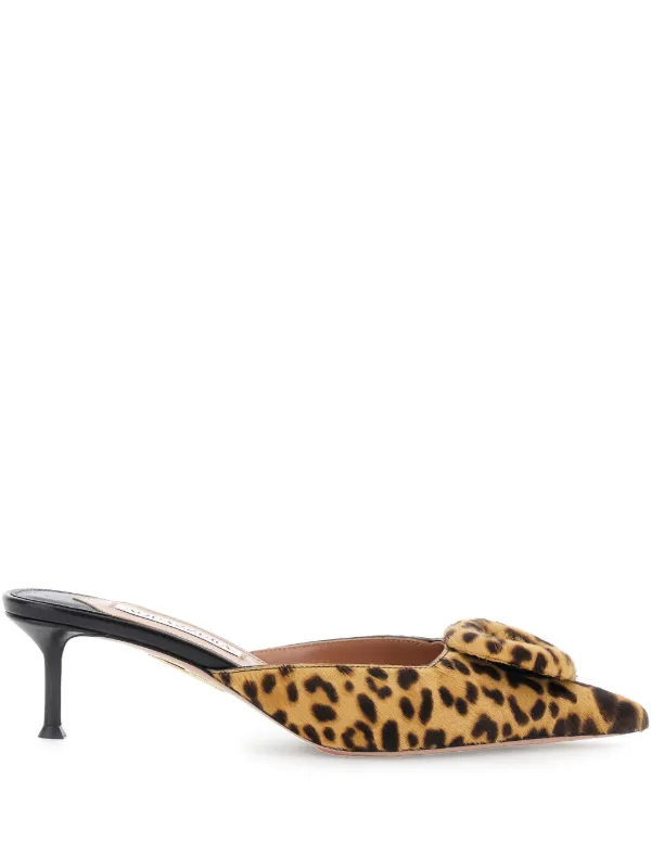 Aquazzura 50mm the Hoop Leopard-print Bow Mules in Neutrals