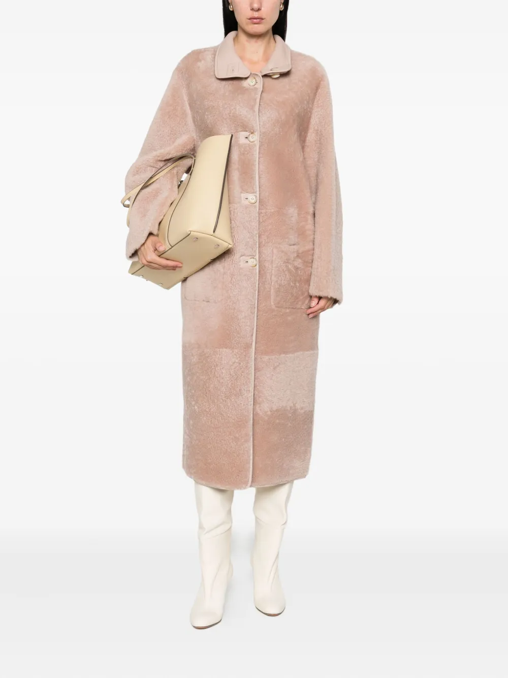 Simonetta Ravizza Lammy coat met enkele rij knopen - Roze