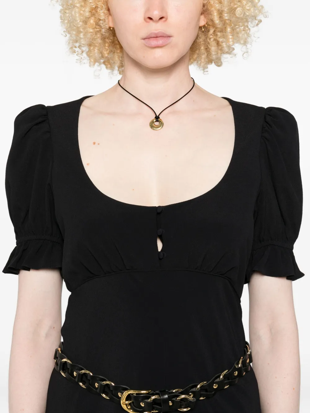 Chloé Midi-jurk met pofmouwen en knopen Zwart