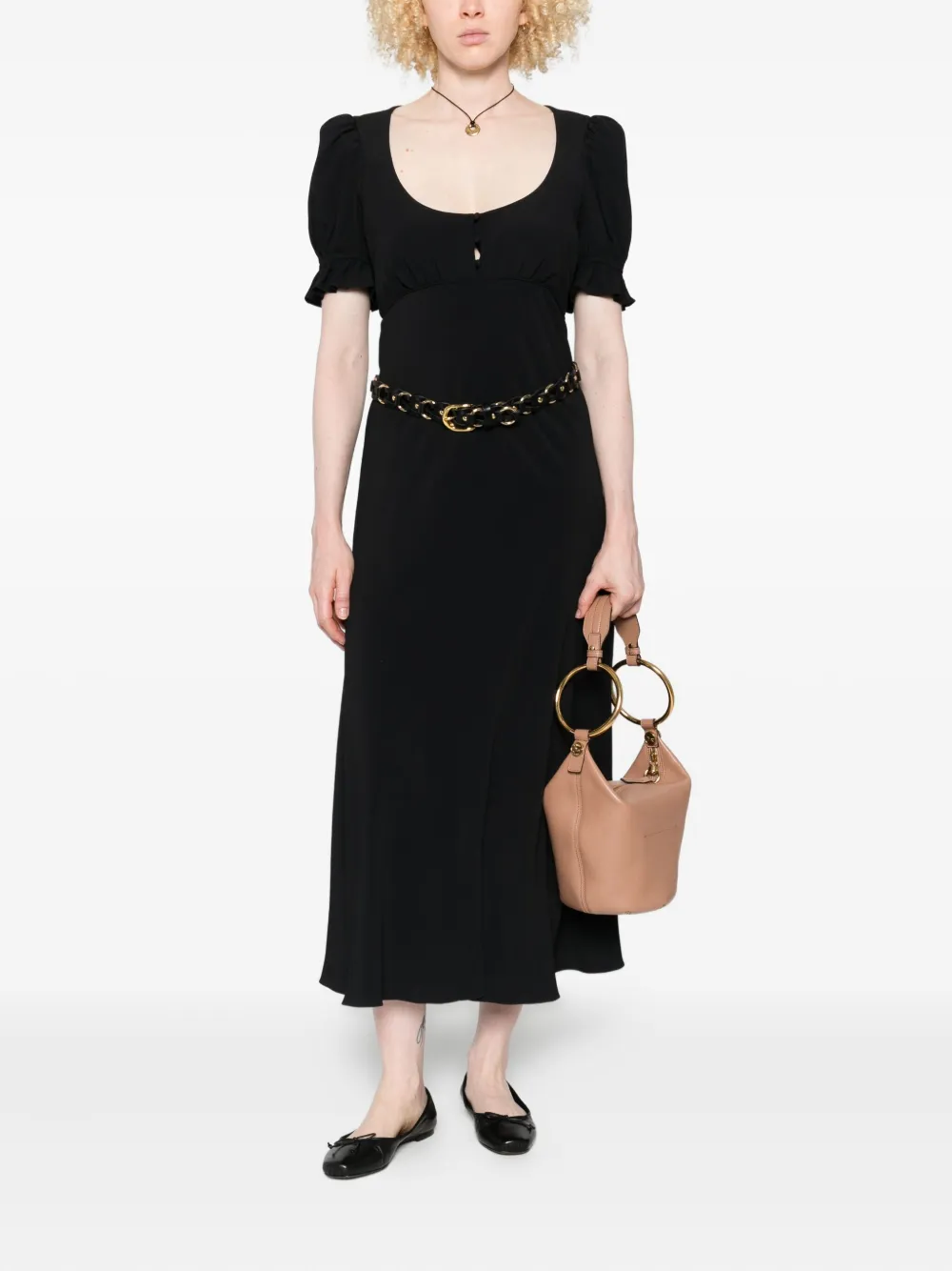 Chloé puff-sleeve button-front midi dress - Zwart