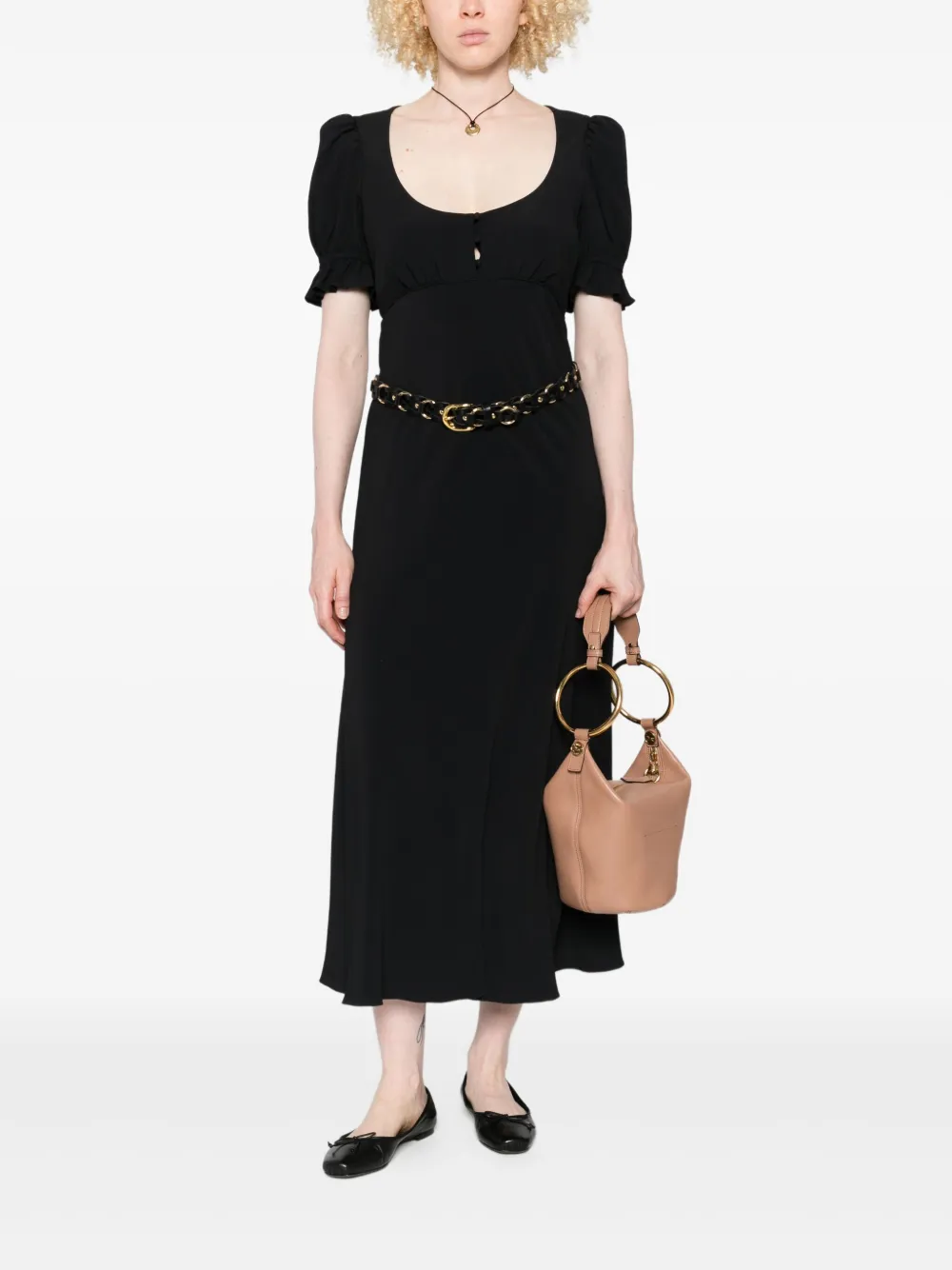 Chloé Midi-jurk met pofmouwen en knopen Zwart