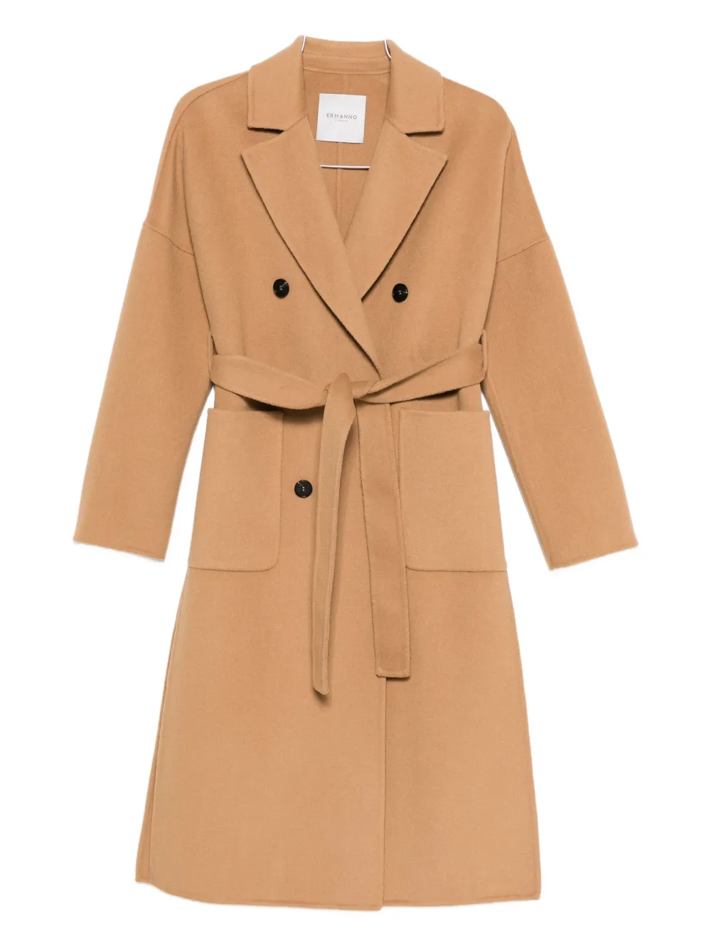 Ermanno Firenze Belted Double-breasted Coat In Brown