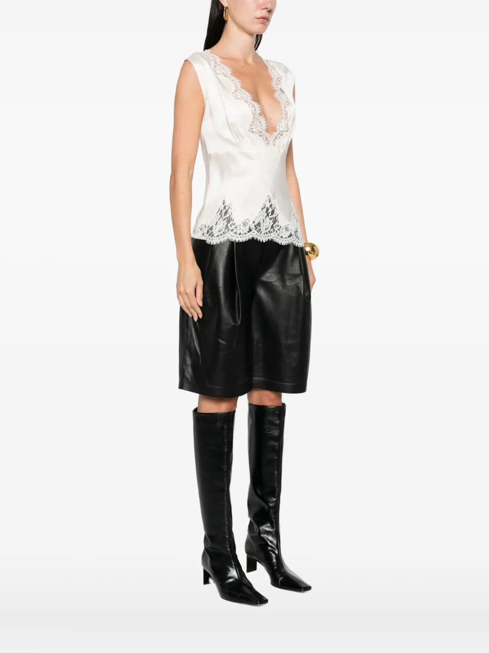 ERMANNO FIRENZE Mouwloze top met kanten afwerking Wit