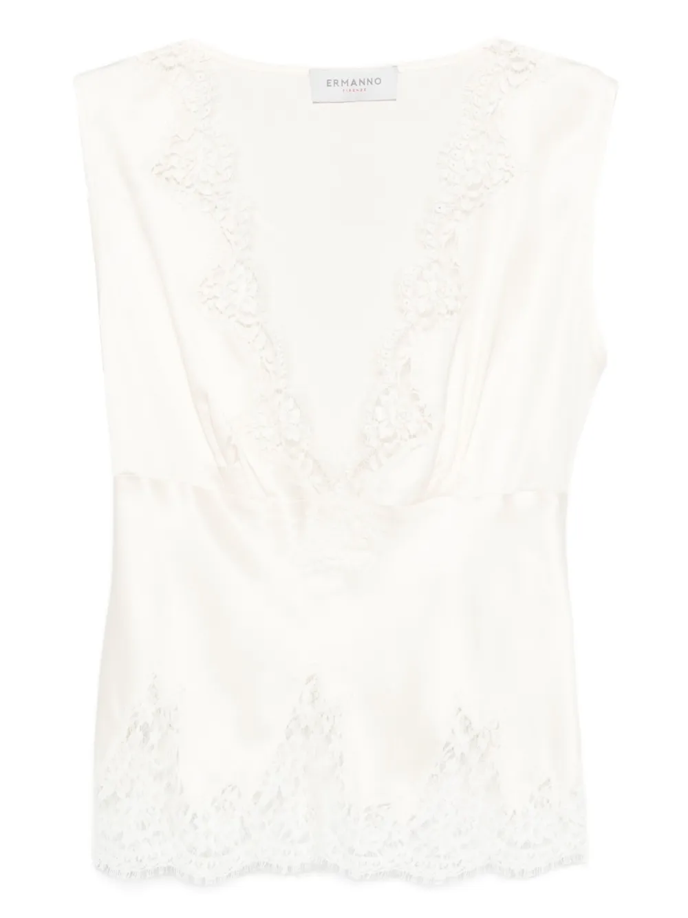 ERMANNO FIRENZE Mouwloze top met kanten afwerking Wit