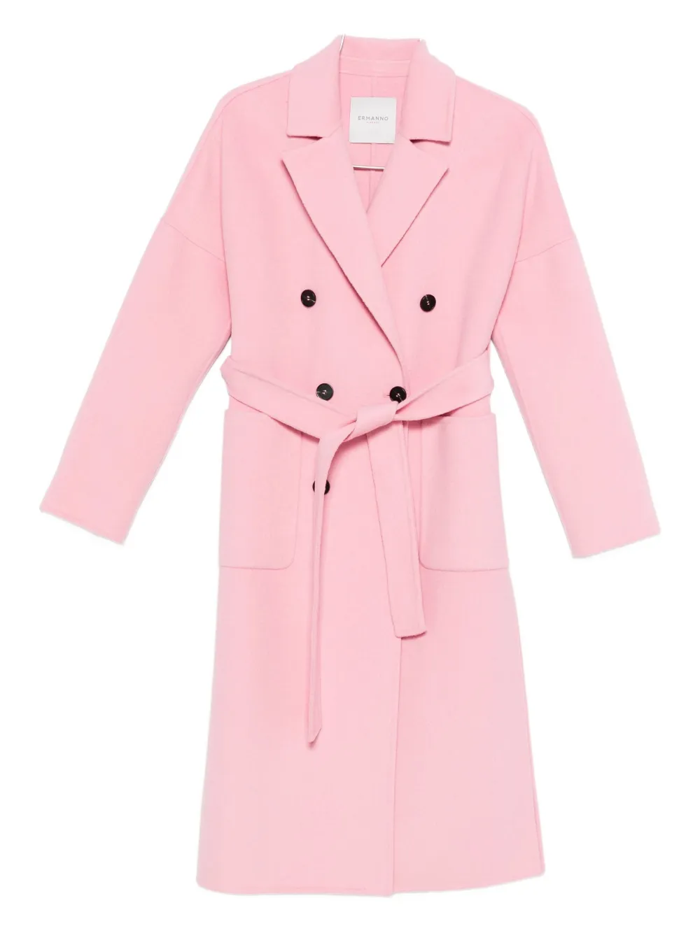 Ermanno Firenze Belted Double Breasted Coat In Pink