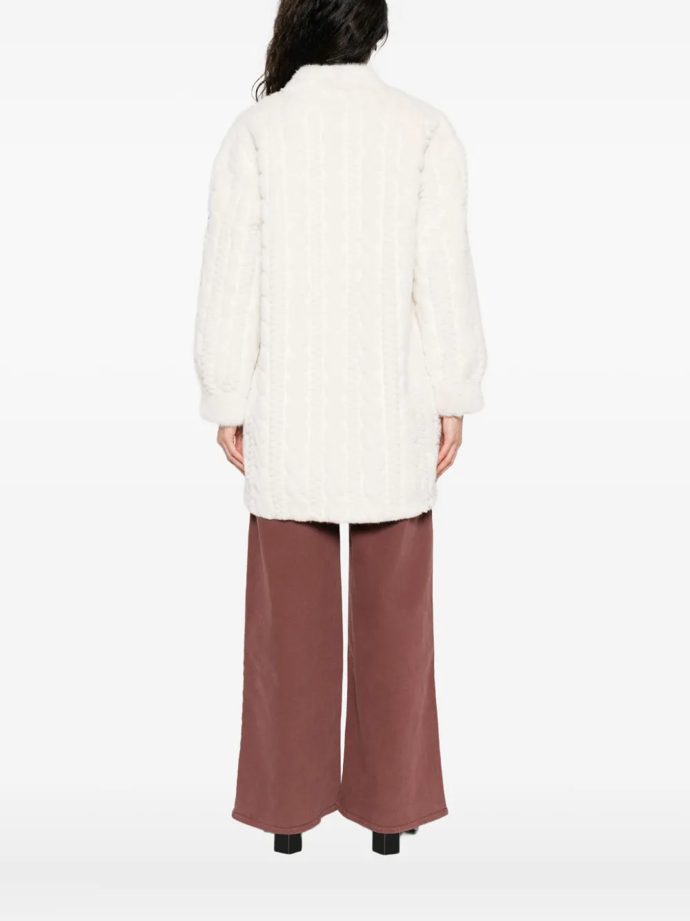 Ermanno Firenze Cable-knit Buttoned Single Breasted Coat In White