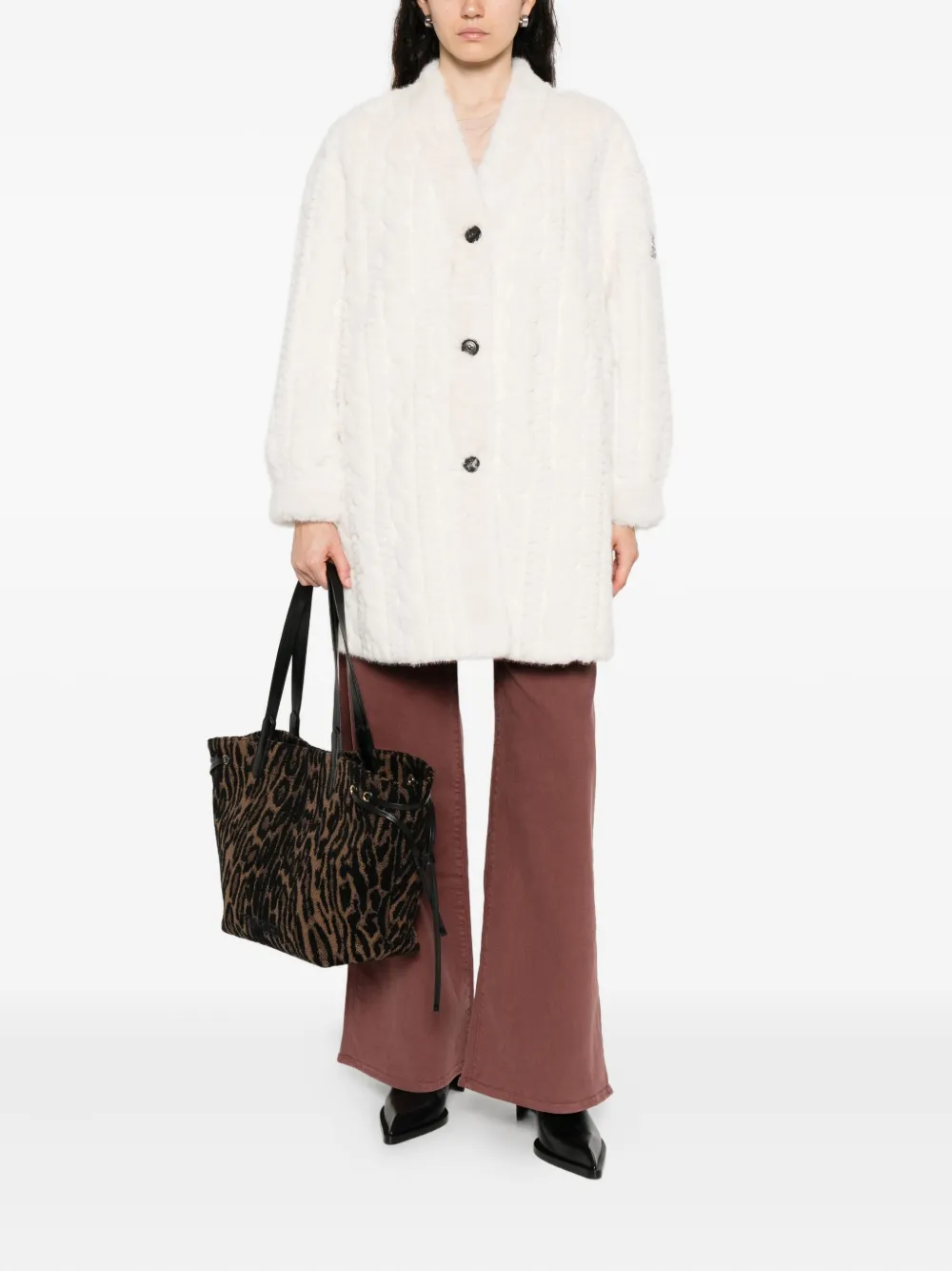 ERMANNO FIRENZE  cable-knit buttoned single breasted coat | Single Breasted Coats | Image 2