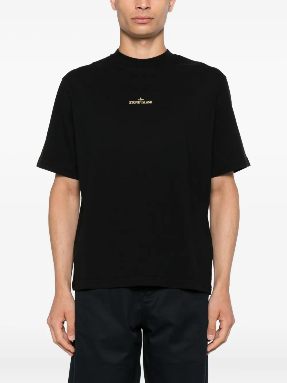 Stone Island Katoenen T-shirt met geborduurd logo Zwart