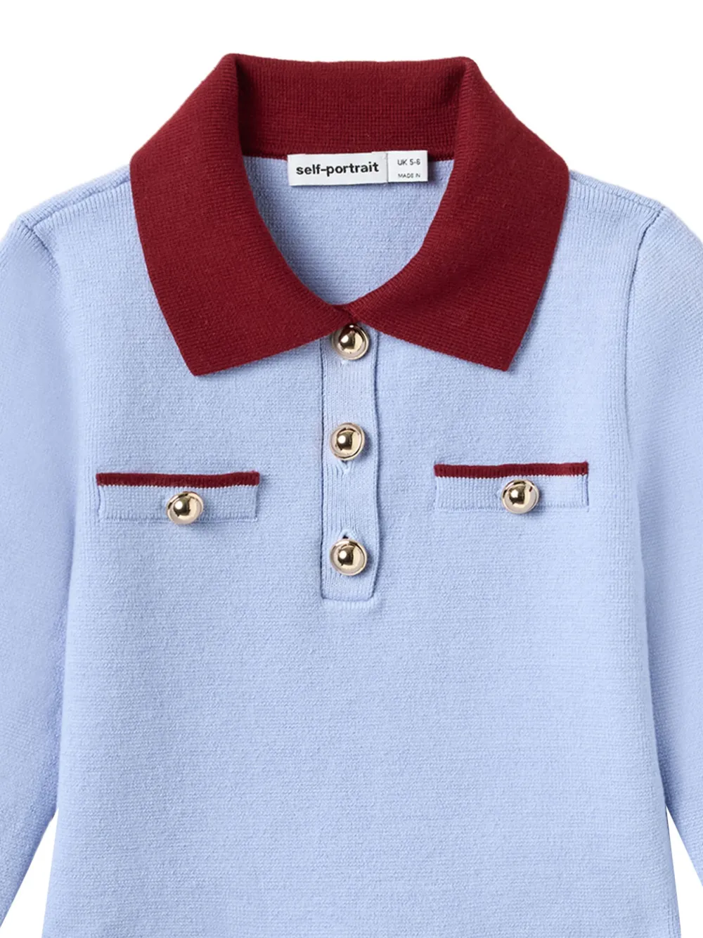 Self-Portrait Kids Jurk met polokraag en knopen BLUE