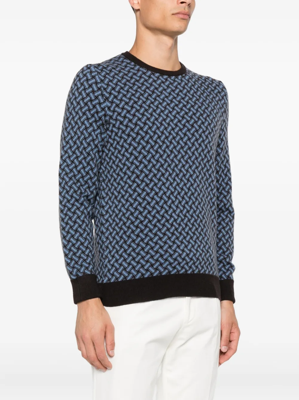 Drumohr Trui met geometrisch patroon en ronde hals Blauw