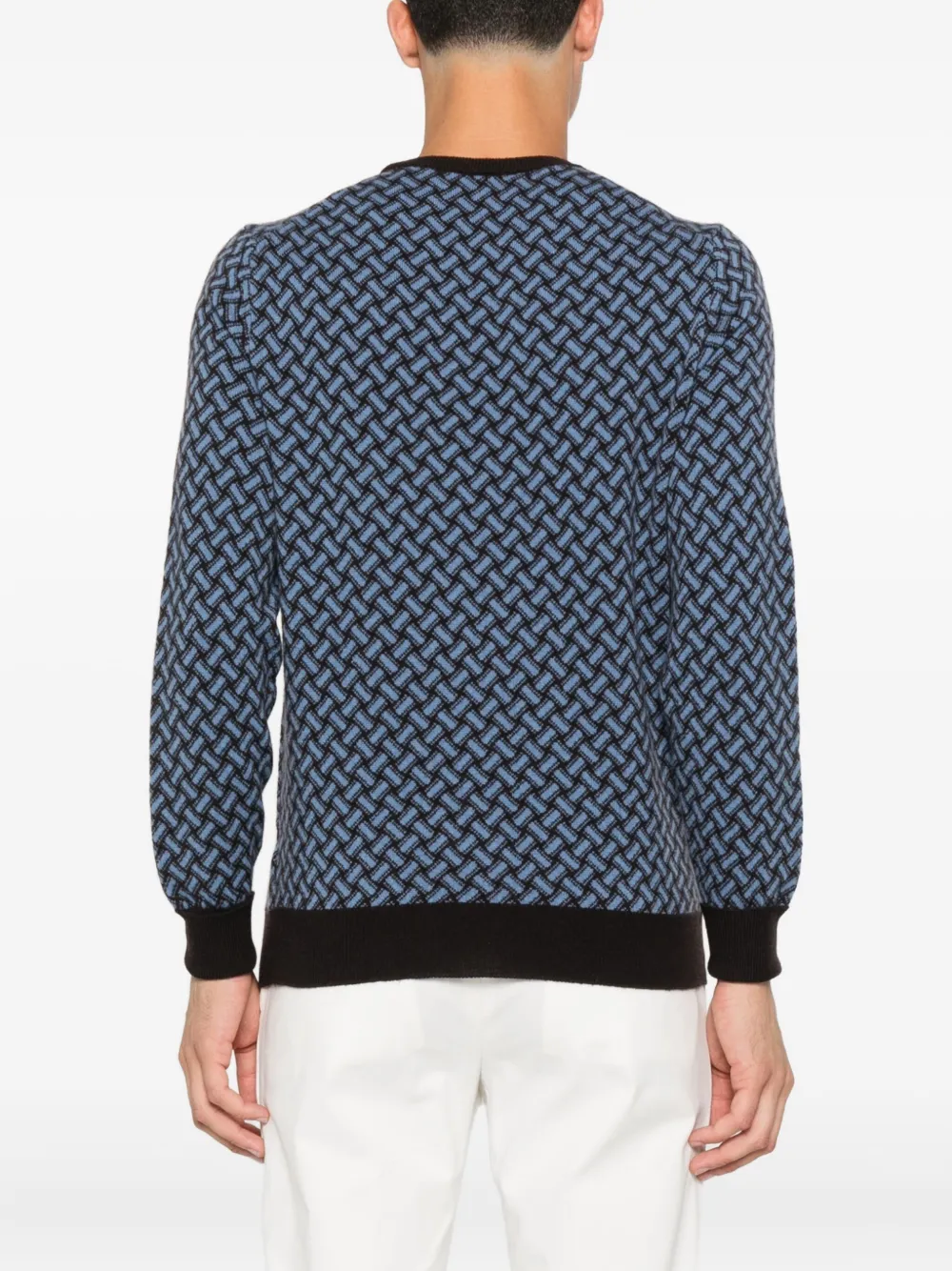 Drumohr Trui met geometrisch patroon en ronde hals Blauw