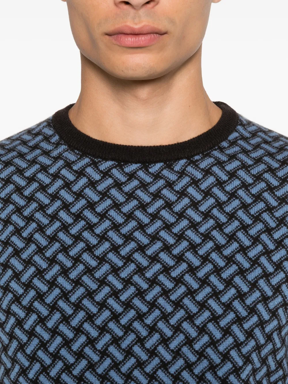 Drumohr Trui met geometrisch patroon en ronde hals Blauw