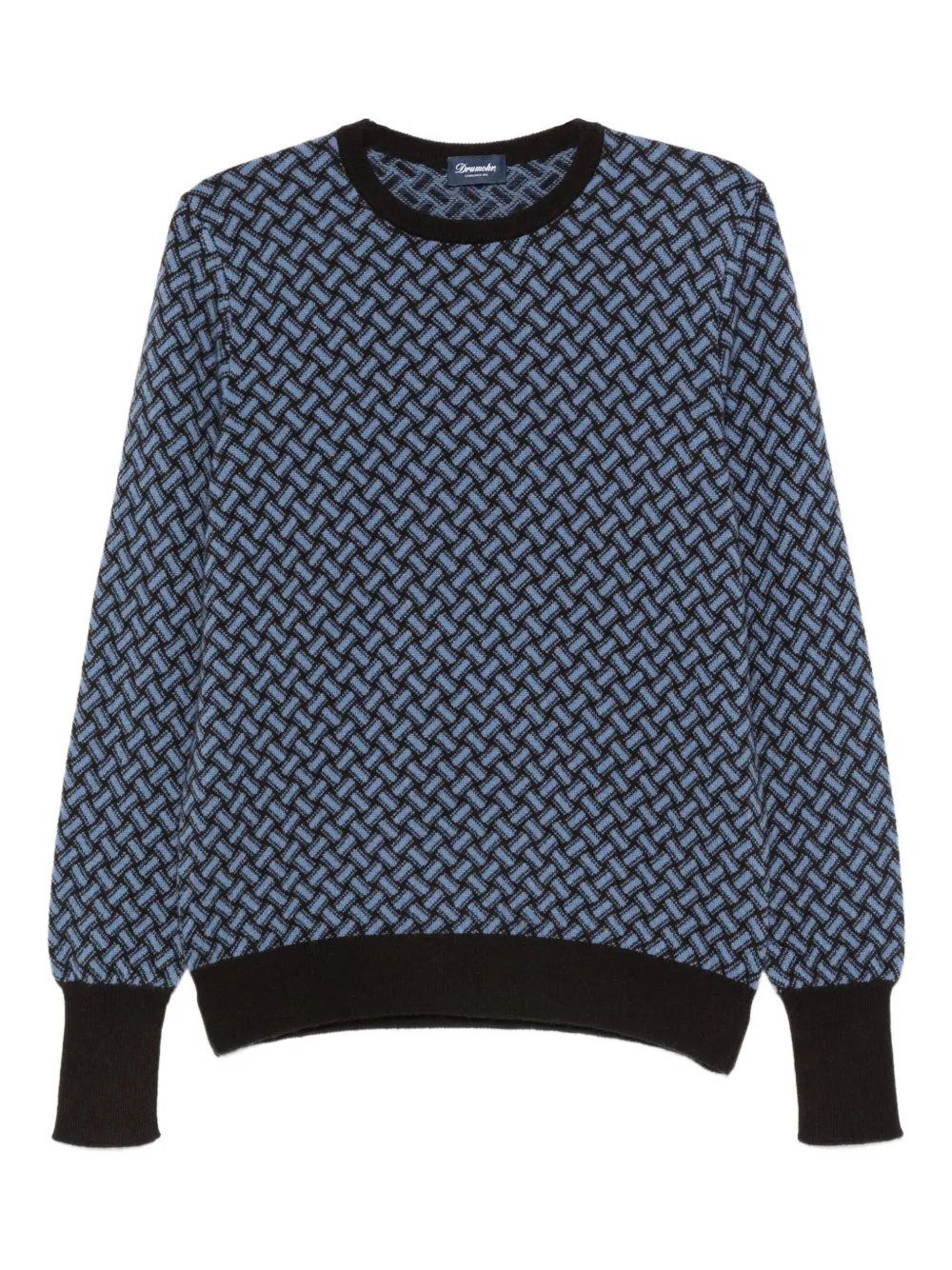 Drumohr Trui met geometrisch patroon en ronde hals Blauw