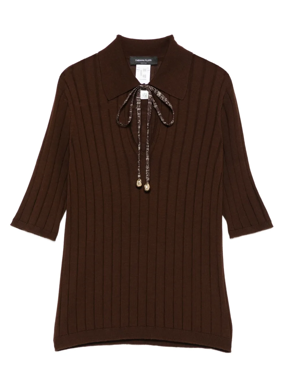 Fabiana Filippi ribbed tie-neck top | Brown | Image 1