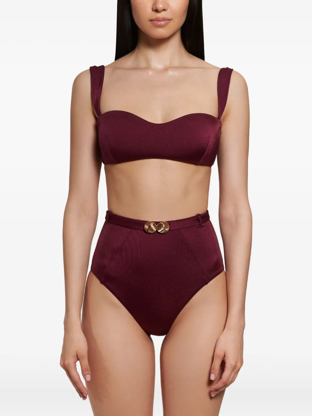Noire Swimwear High waist badpak met riem Rood