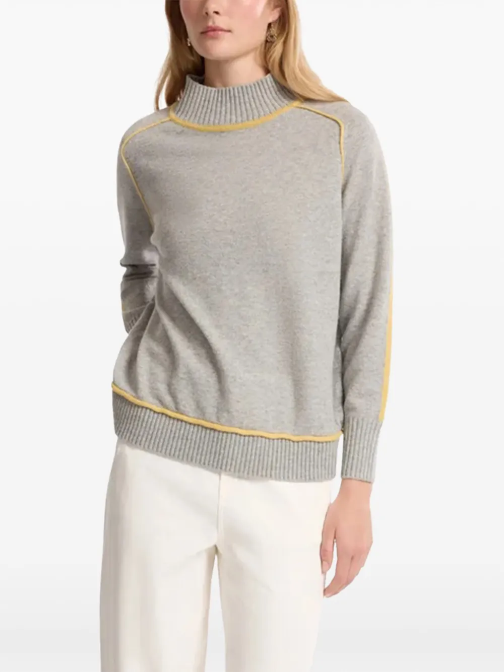  Elena Miro` High-neck Contrast-detail Sweater - Grey 