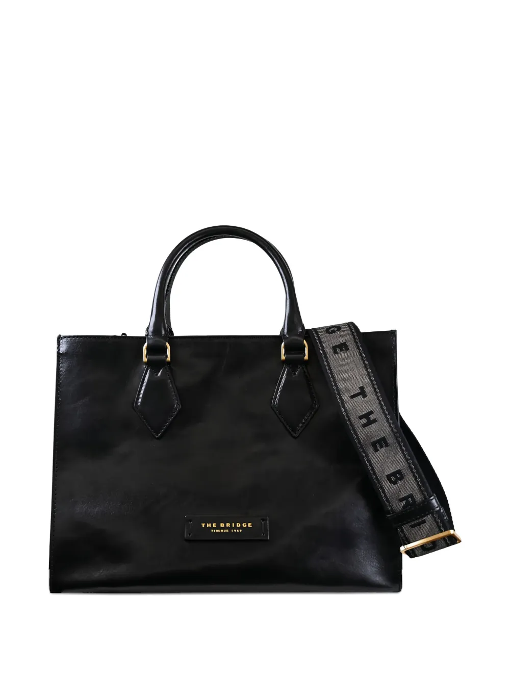 The Bridge Diamond-detail Leather Top-handle Tote Bag In Black