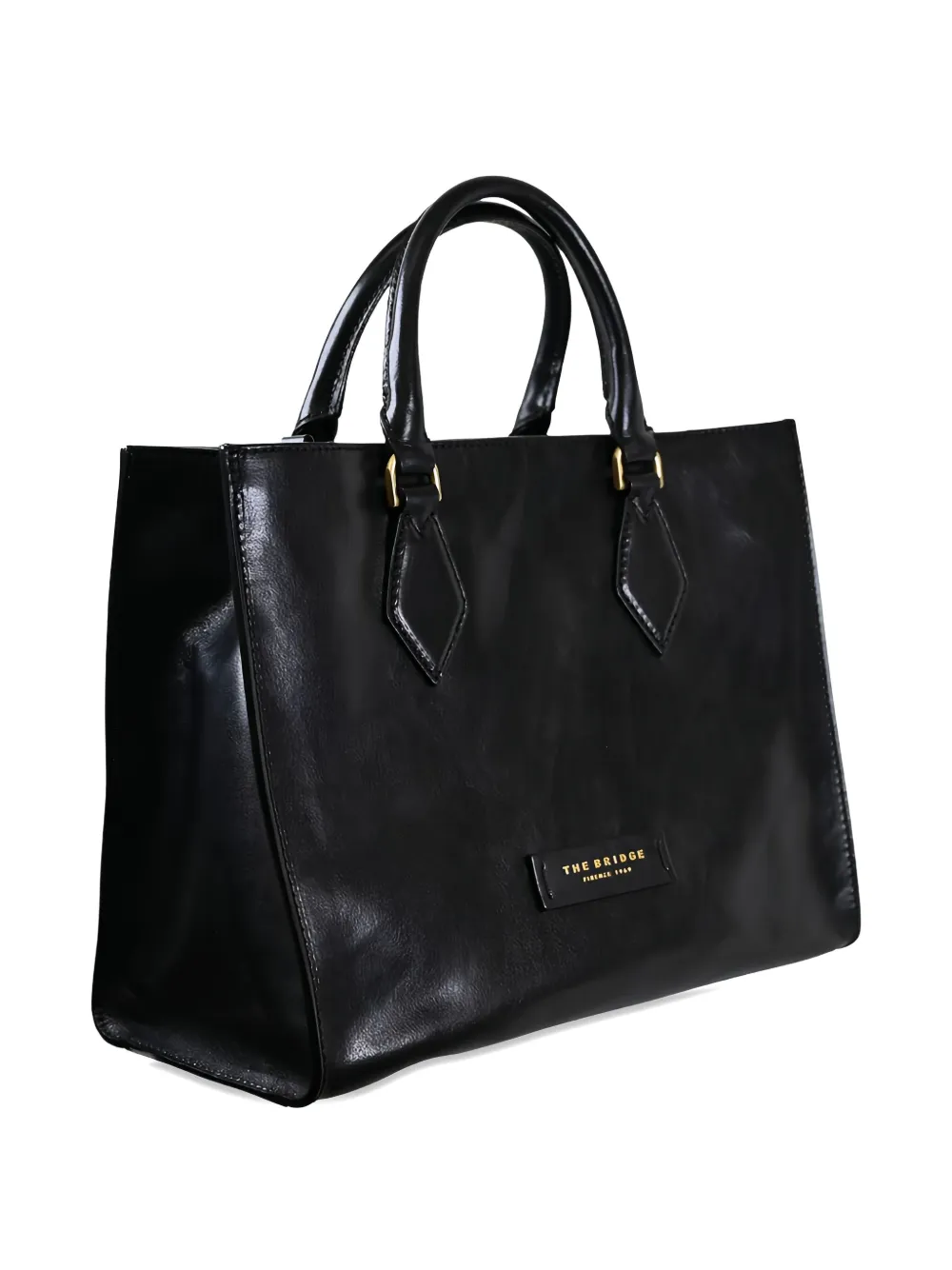 The Bridge diamond-detail leather top-handle tote bag - Zwart