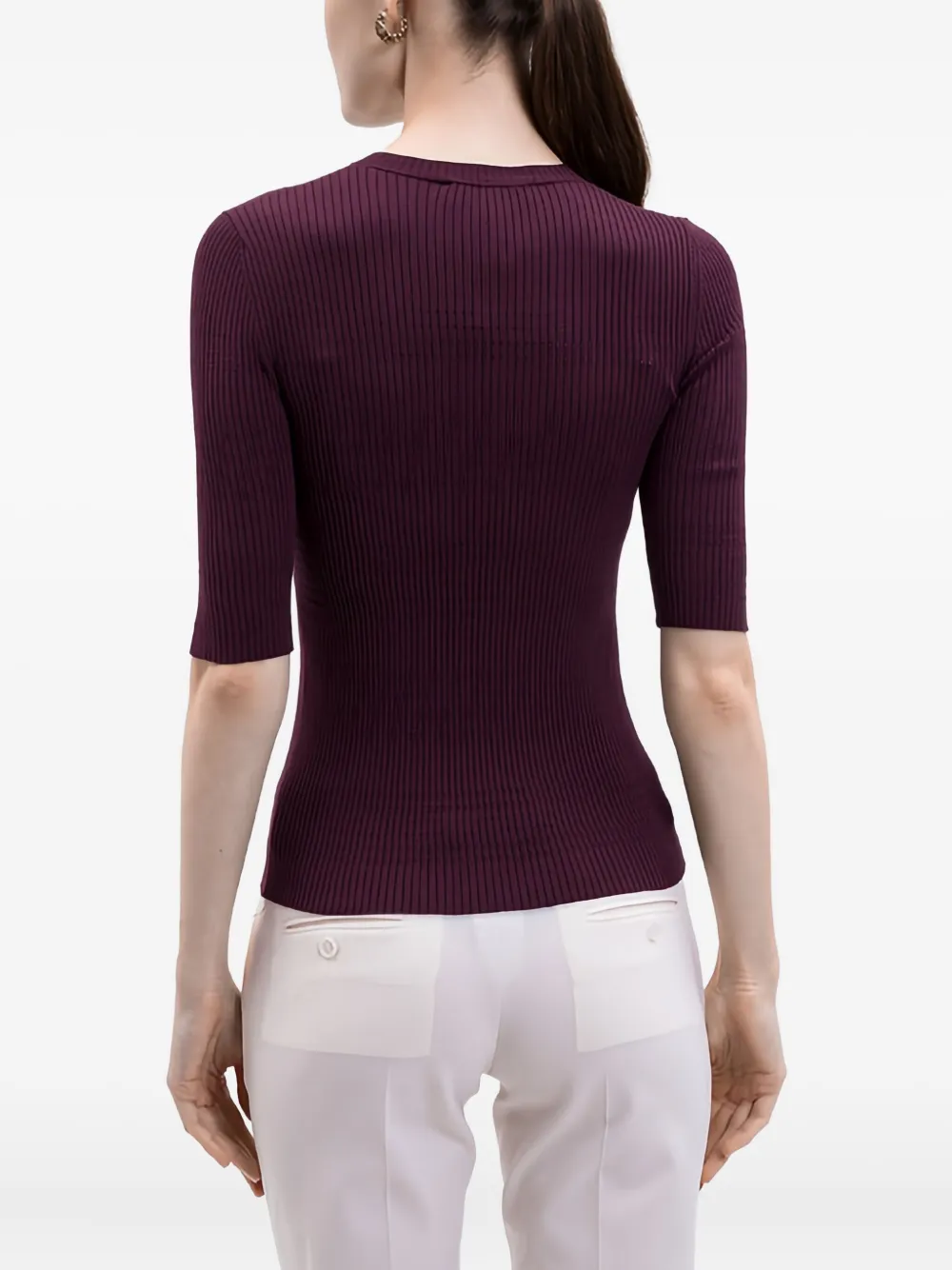 Twinset Ribbed Logo-plaque Jumper In Purple