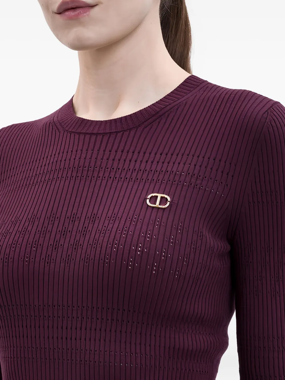 Twinset Ribbed Logo-plaque Jumper In Purple