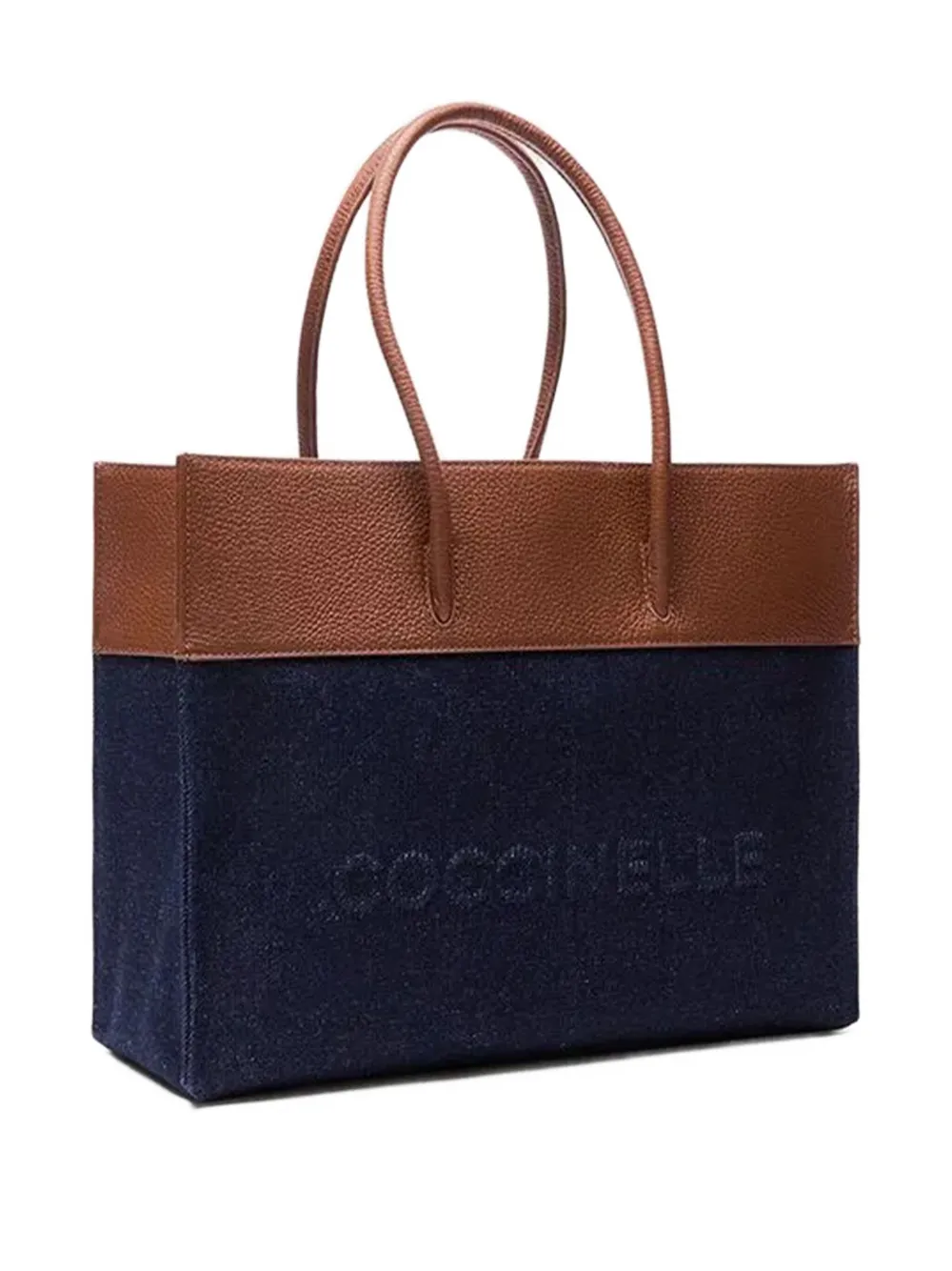 Coccinelle Myrtha leather-trimmed denim tote bag Blauw