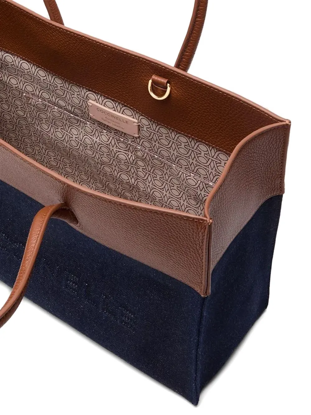 Coccinelle Myrtha leather-trimmed denim tote bag Blauw