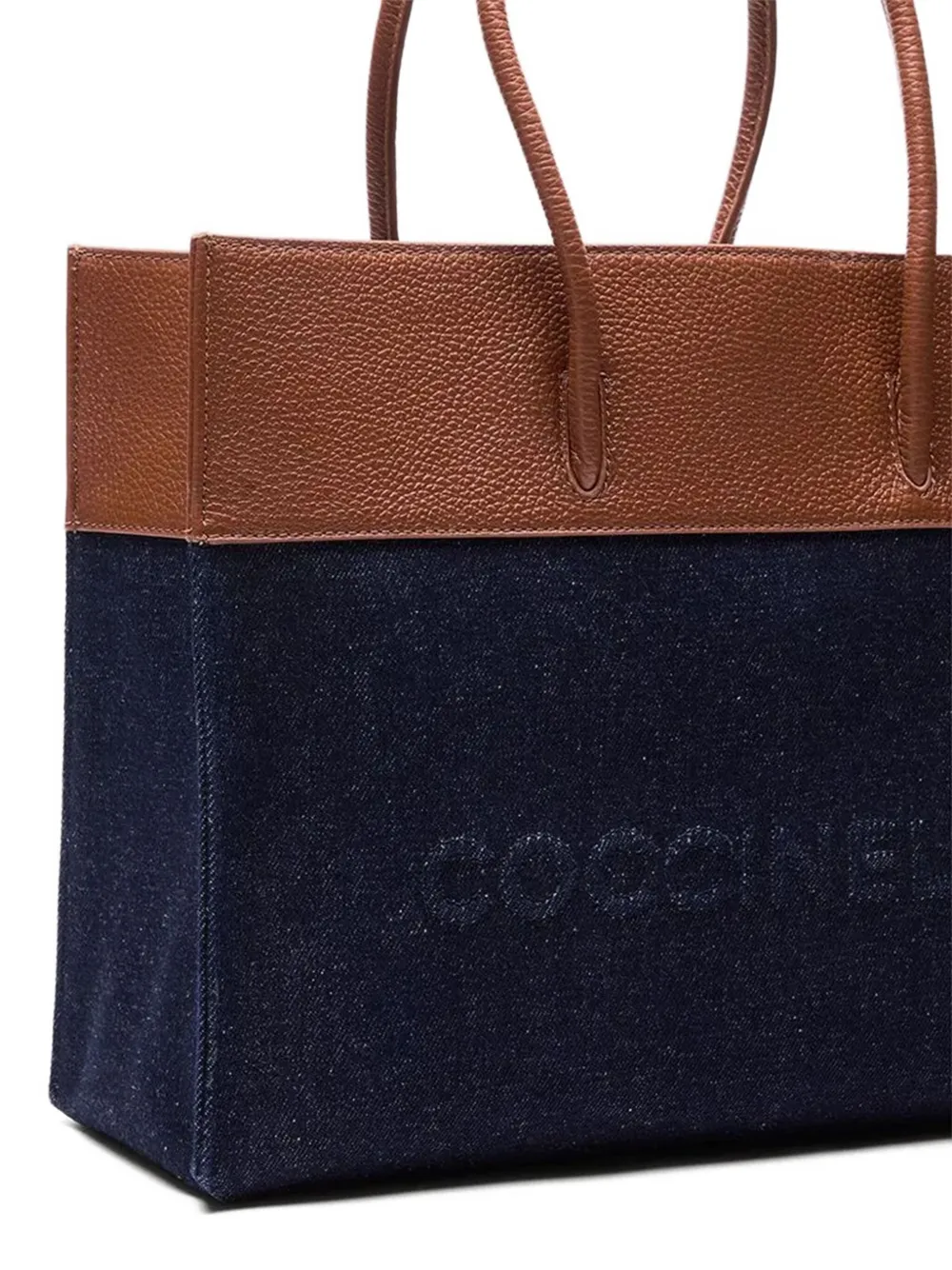 Coccinelle Myrtha leather-trimmed denim tote bag Blauw
