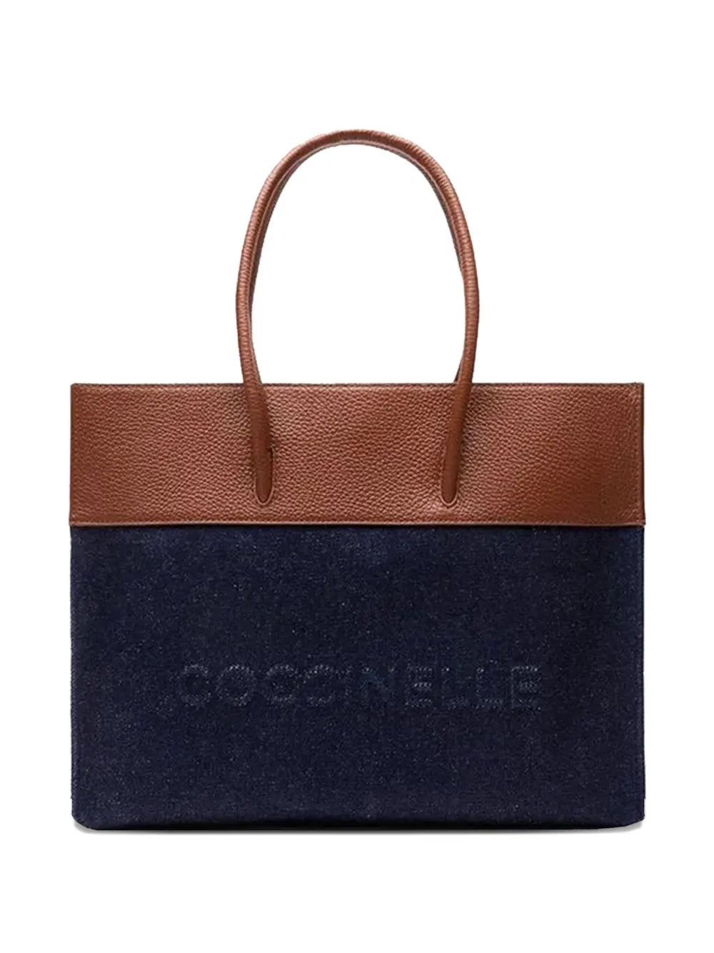 Coccinelle Myrtha leather-trimmed denim tote bag Blauw