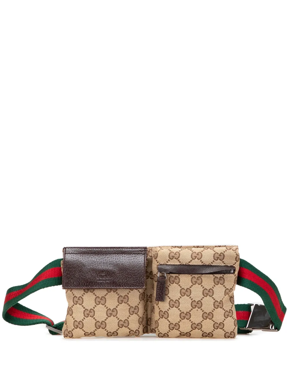 Gucci Pre-Owned 2000-2015 GGキャンバス ウェブ ダブル ポケット ベルトバッグ - ブラウン Gucci Pre-Owned 2000-2015 GGキャンバス ウェブ ダブル ポケット ベルトバッグ - ブラウン