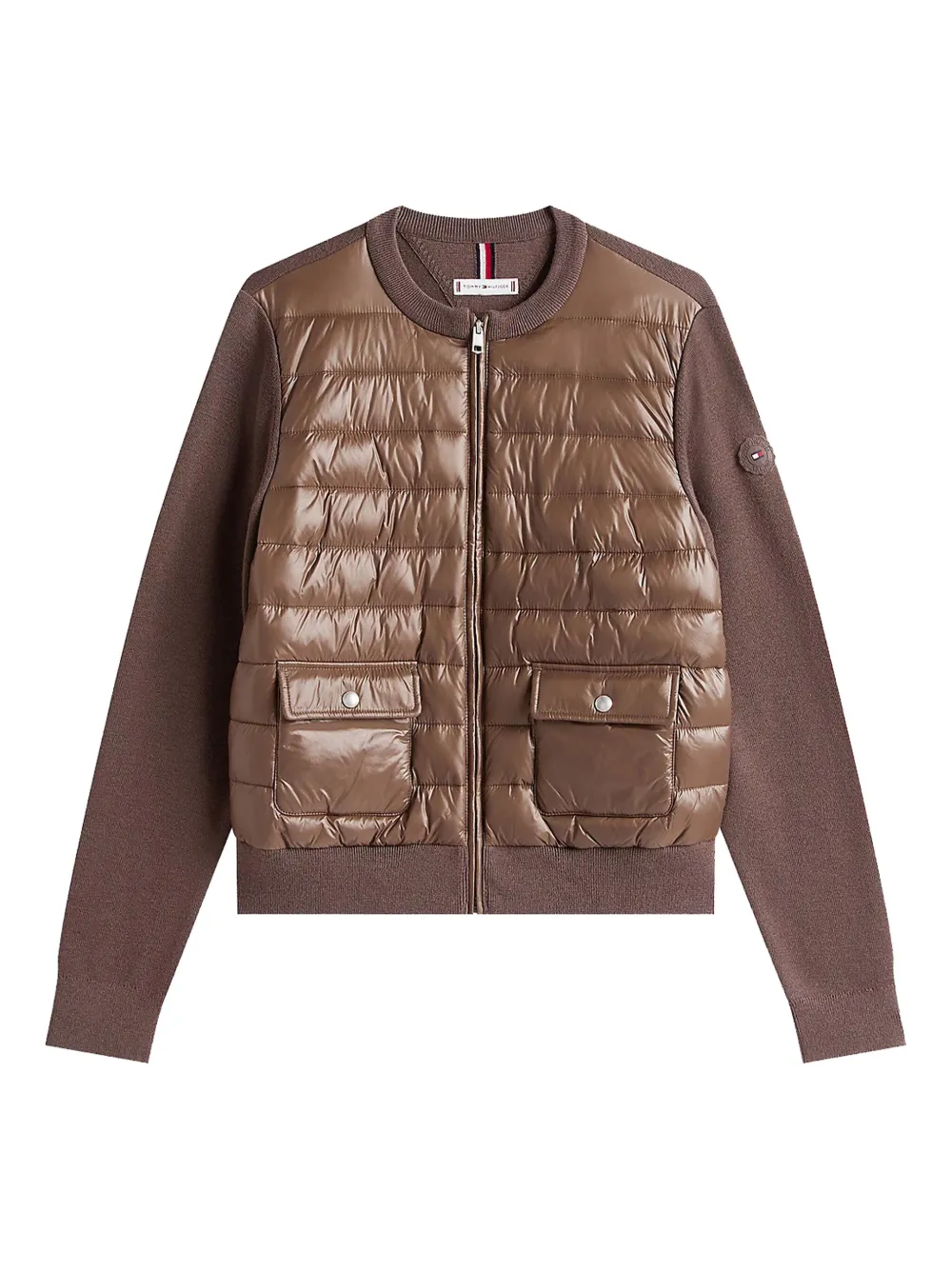 Tommy Hilfiger Knit Sleeve Ultra Light Padded Jacket In Brown