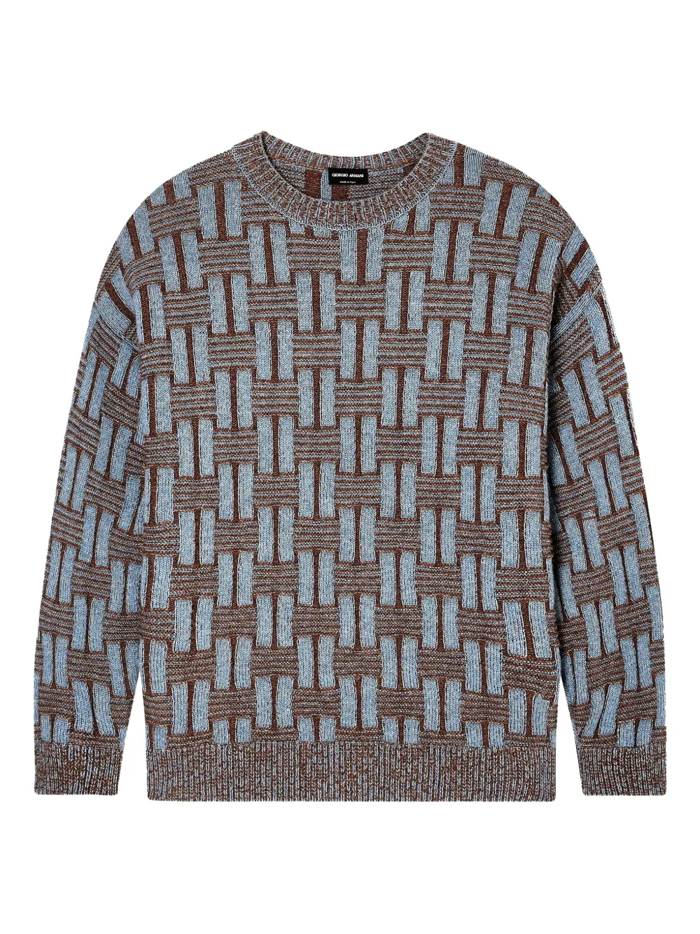 Giorgio Armani Crew Neck Geometric Pattern Sweater In Brown