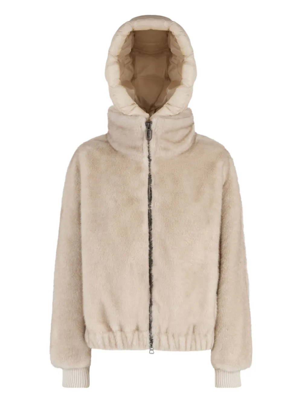 Geox faux-fur zip-fastening hooded jacket | Neutrals | Image 1