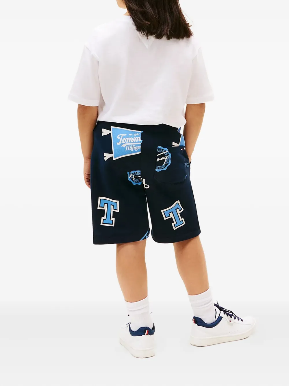Tommy Hilfiger Junior Logo-print Drawstring Shorts In Blue
