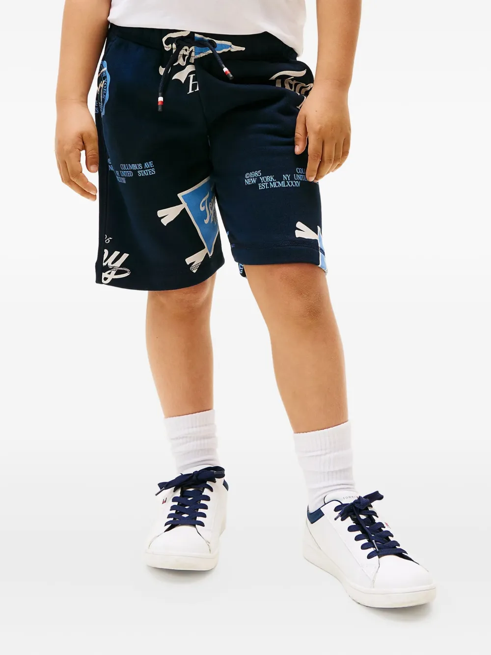 Tommy Hilfiger Junior Logo-print Drawstring Shorts In Blue