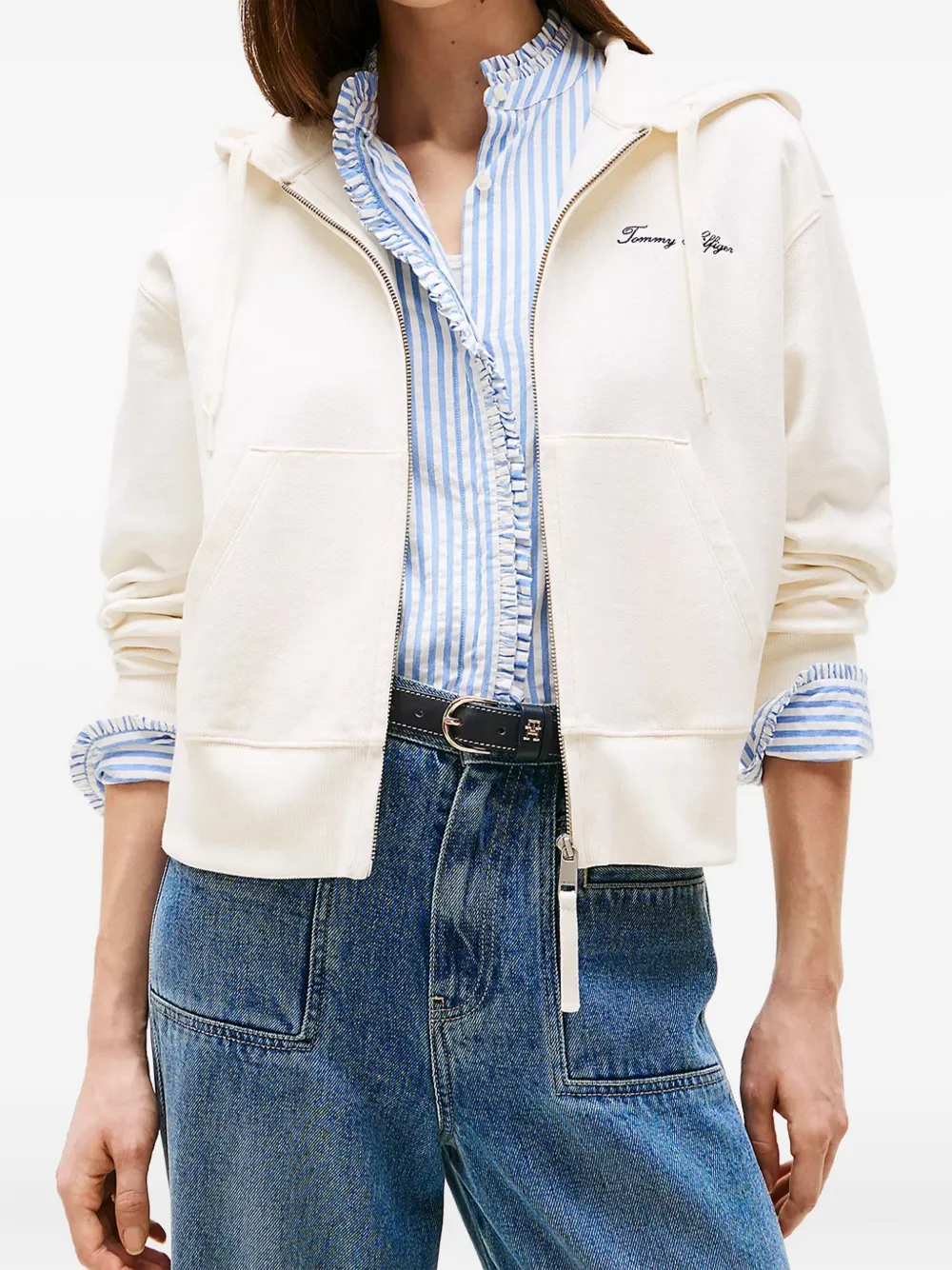 Tommy Hilfiger embroidered-logo zip-up cardigan Wit