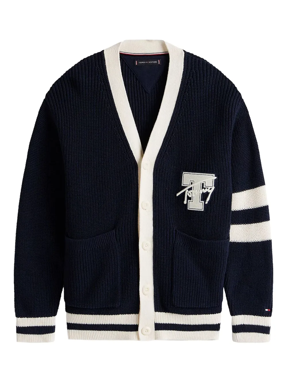Tommy Hilfiger Junior striped logo cardigan Blauw