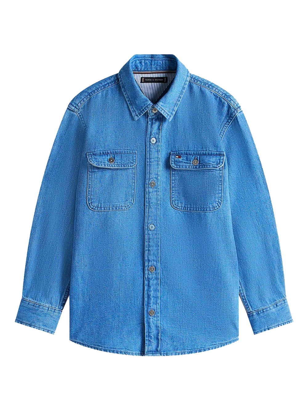 Tommy Hilfiger Junior double-pocket denim shirt Blauw