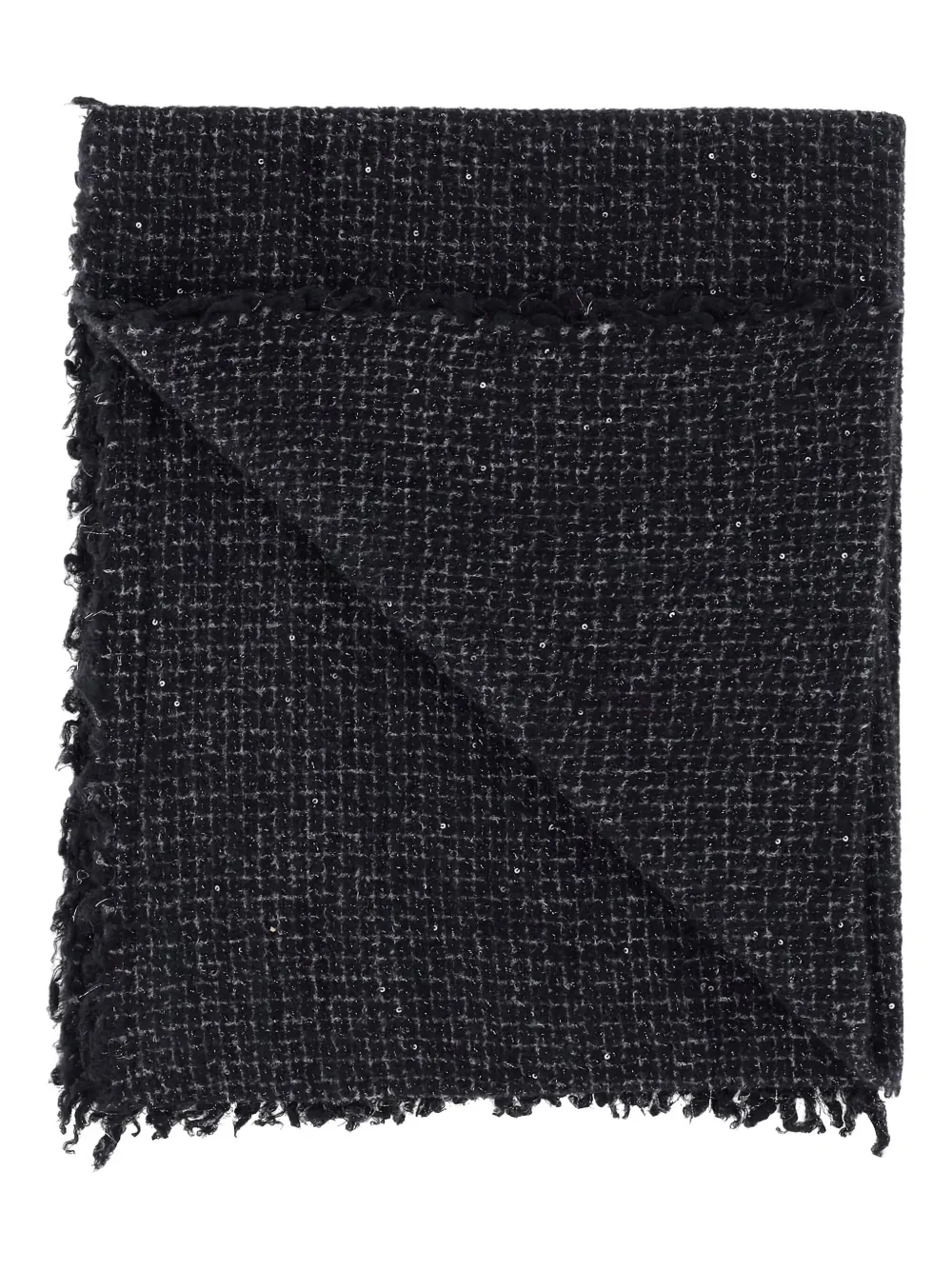 Faliero Sarti sequin-embellished frayed-edge scarf Zwart