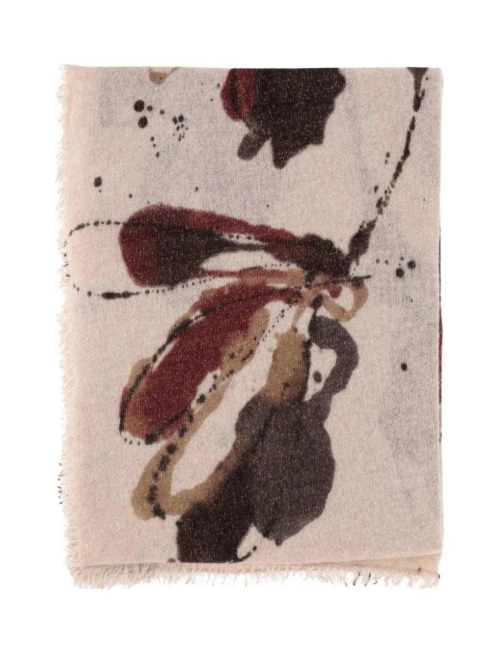 Faliero Sarti abstract-print fringed scarf Beige