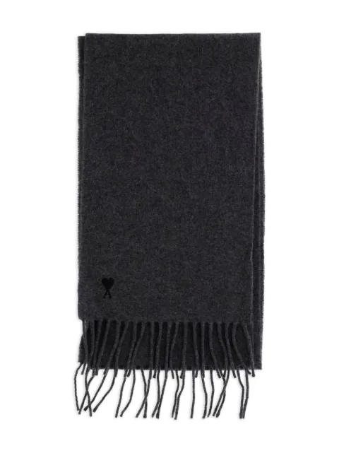 AMI Paris logo-embroidered fringed scarf