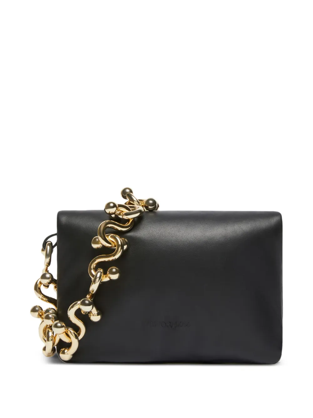 chain-embellished leather shoulder bag