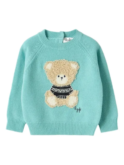 Il Gufo bear-appliqué crew-neck sweater